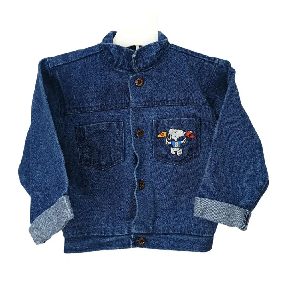 1980s Vintage-Inspired Toddler Denim Jacket Peanuts Snoopy Design 24 Months 100%